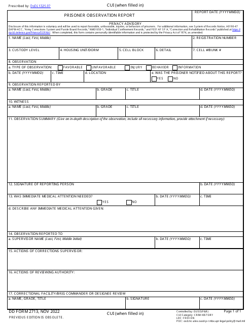 DD Form 2713 Prisoner Observation Report