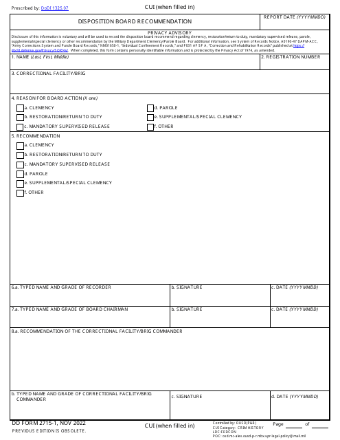 DD Form 2715-1 Disposition Board Recommendation