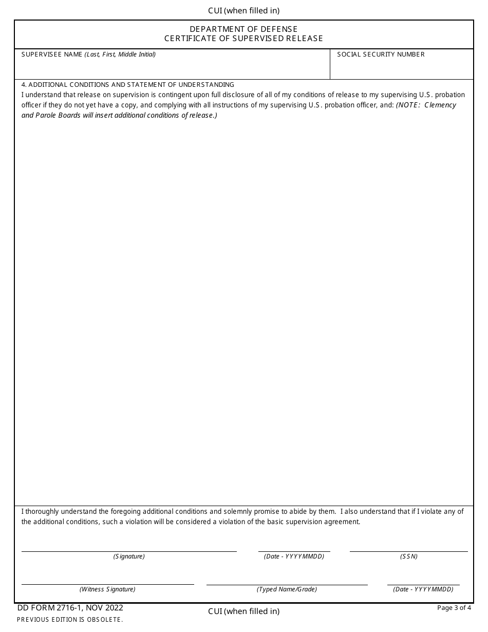 DD Form 2716-1 Department of Defense Certificate of Supervised Release, Page 3