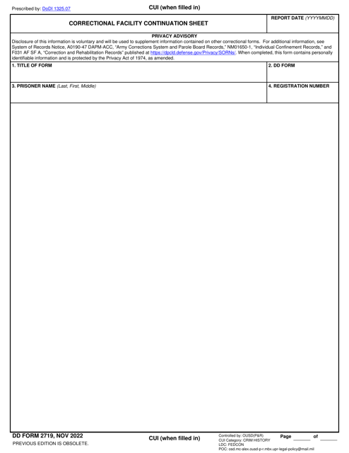 DD Form 2719 Correctional Facility Continuation Sheet