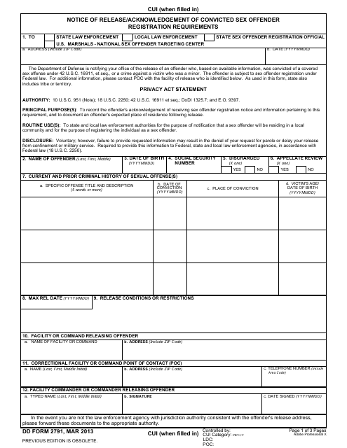 DD Form 2791  Printable Pdf