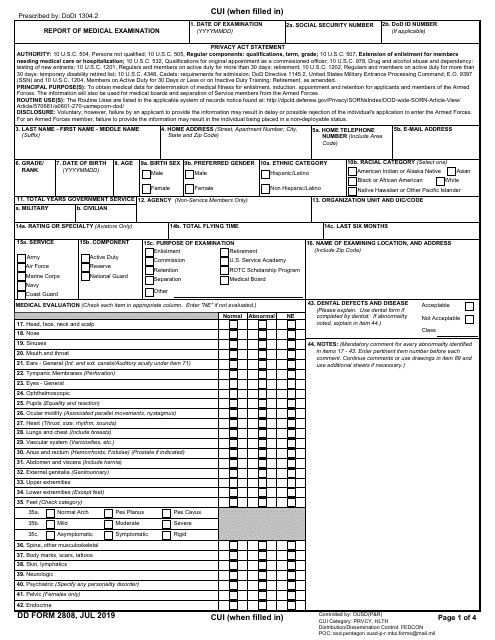 DD Form 2808 Report of Medical Examination