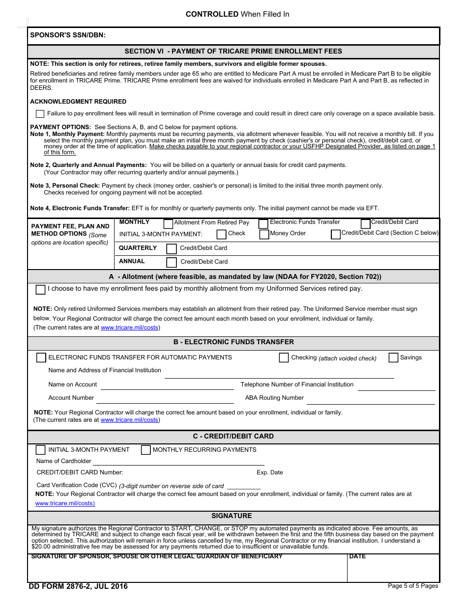 DD Form 2876-2 TRICARE Prime Enrollment, Disenrollment and Primary Care Manager (PCM) Change Form (West), Page 5