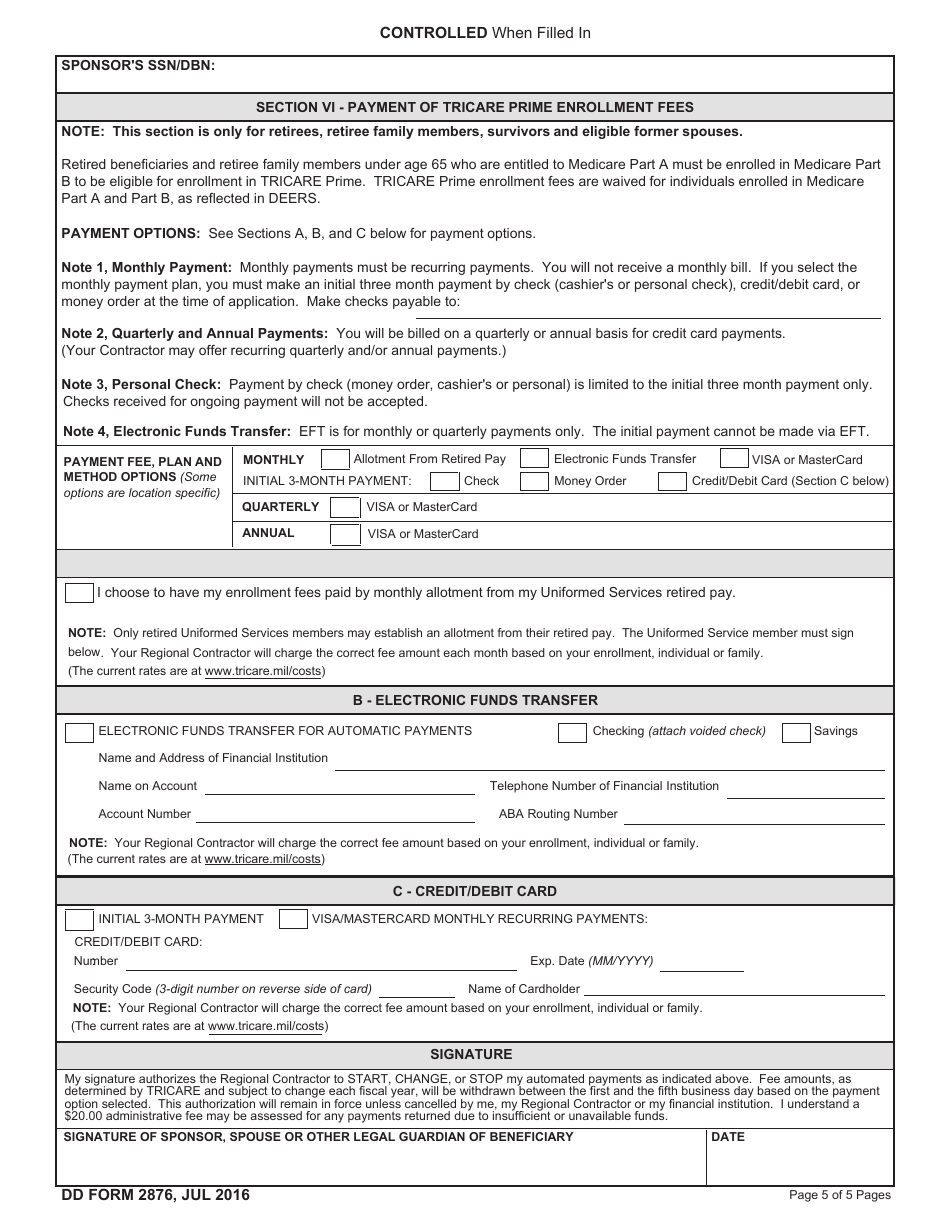 DD Form 2876 TRICARE Prime Enrollment, Disenrollment, and Primary Care Manager (PCM) Change Form, Page 5