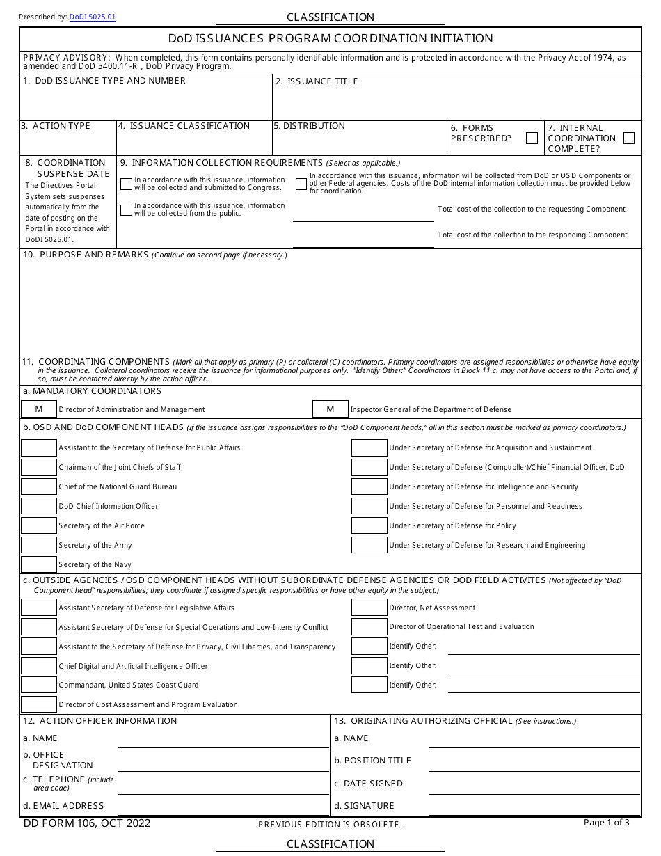 Dd Form 106 Download Fillable Pdf Or Fill Online Dod Issuances Program 