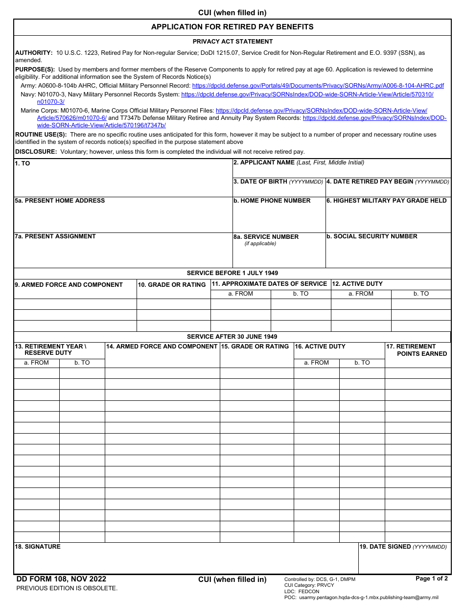 DD Form 108 DD Form 108