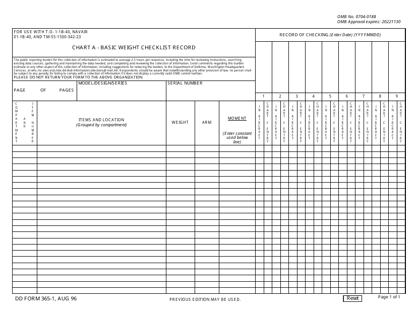 DD Form 365-1  Printable Pdf
