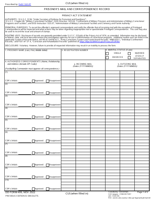 DD Form 499  Printable Pdf
