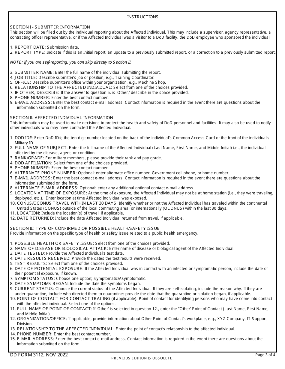 DD Form 3112 Personnel Accountability and Assessment Notification for a Public Health Emergency, Page 3