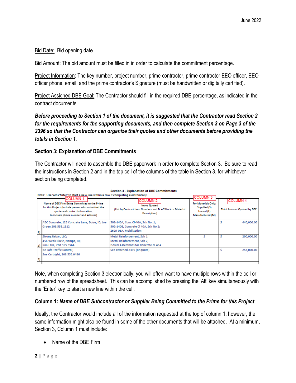 Download Instructions for Form ITD2396 Dbe Commitments PDF | Templateroller