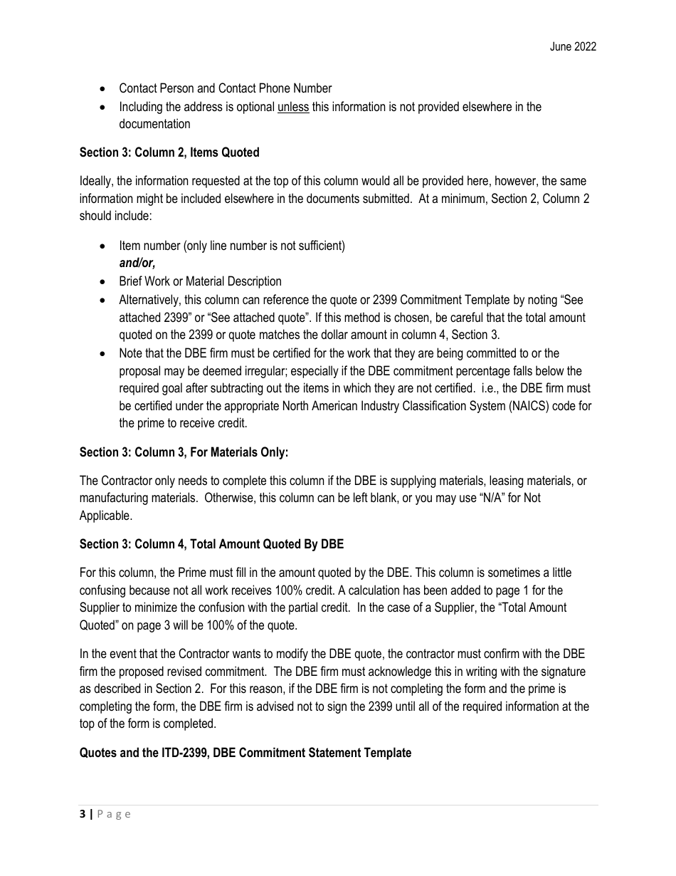 Instructions for Form ITD2396 Dbe Commitments - Idaho, Page 3