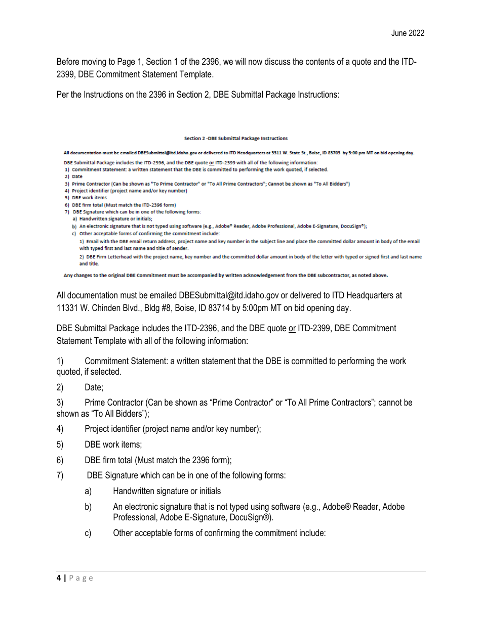 Instructions for Form ITD2396 Dbe Commitments - Idaho, Page 4