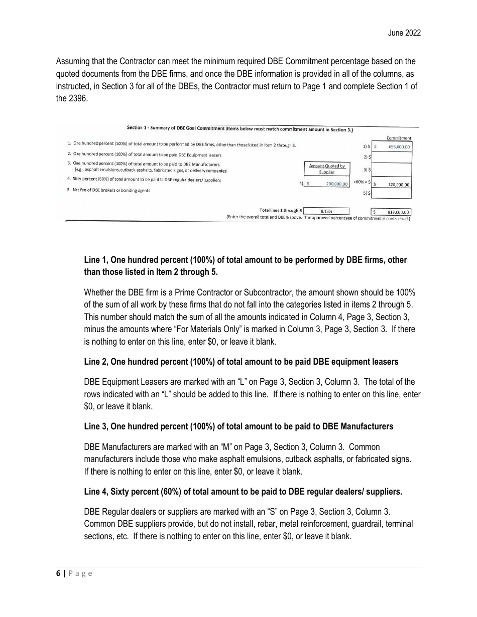 Instructions for Form ITD2396 Dbe Commitments - Idaho, Page 6