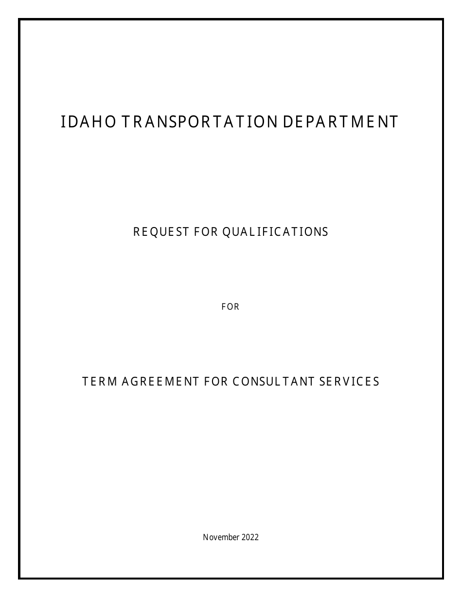 Request for Qualifications for Term Agreement for Consultant Services - Idaho, Page 1