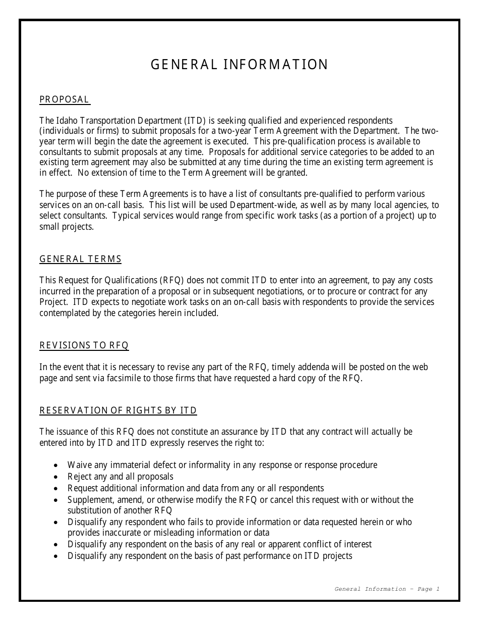 Request for Qualifications for Term Agreement for Consultant Services - Idaho, Page 3