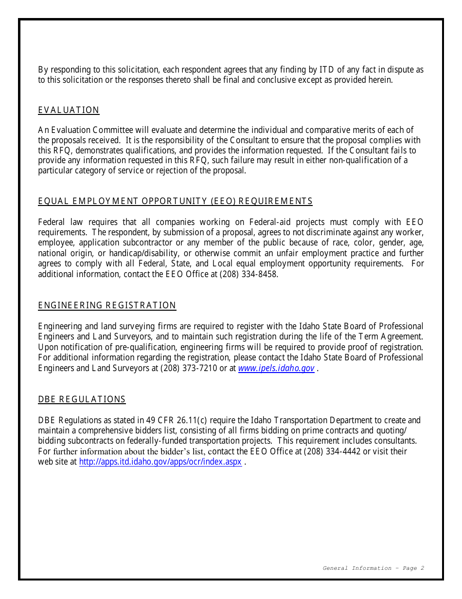 Request for Qualifications for Term Agreement for Consultant Services - Idaho, Page 4