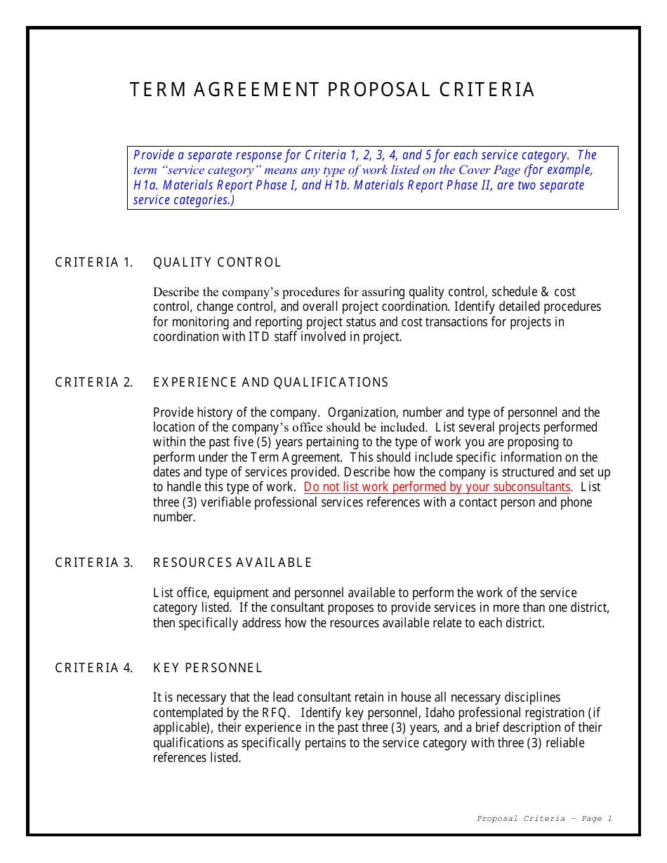Request for Qualifications for Term Agreement for Consultant Services - Idaho, Page 8