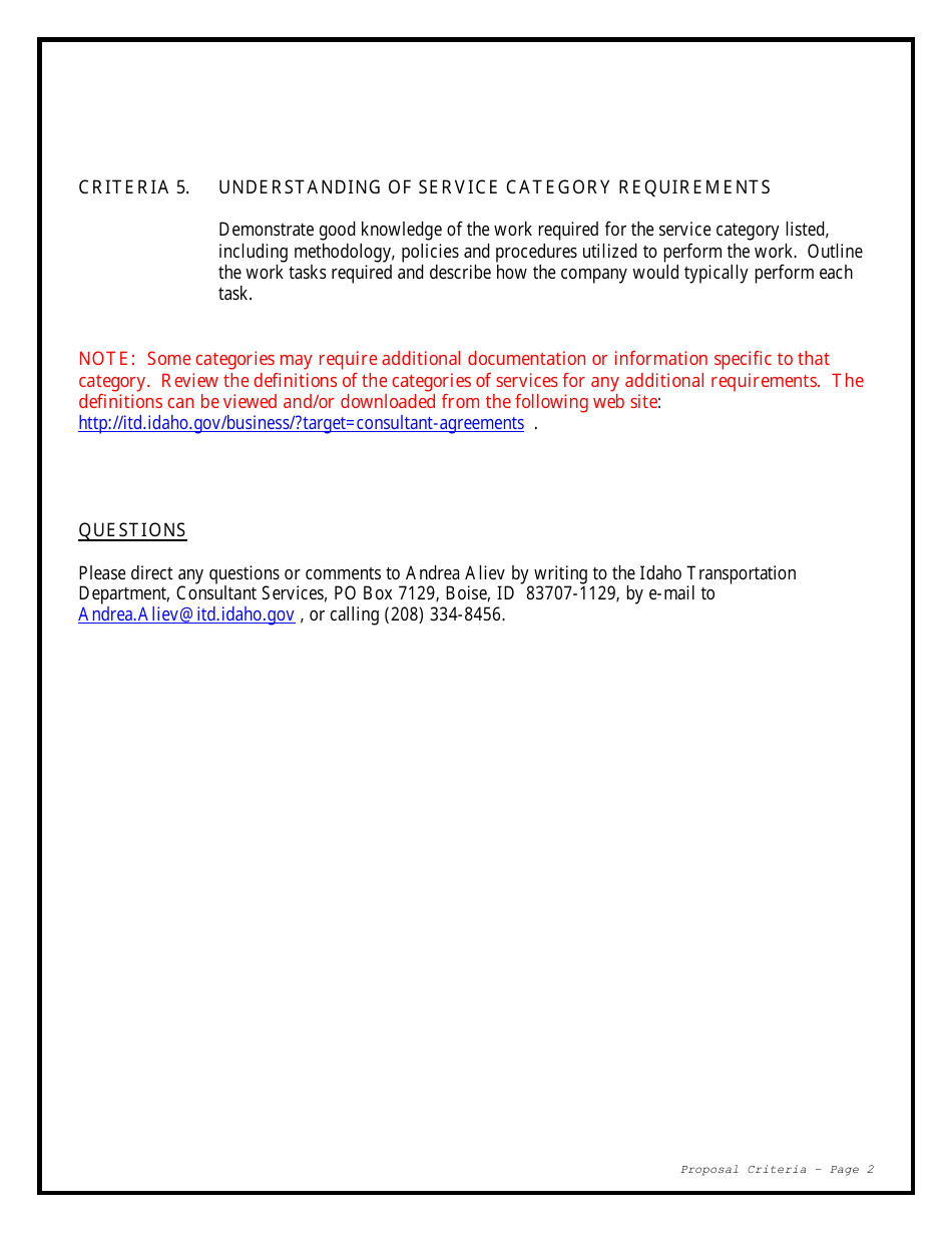 Request for Qualifications for Term Agreement for Consultant Services - Idaho, Page 9