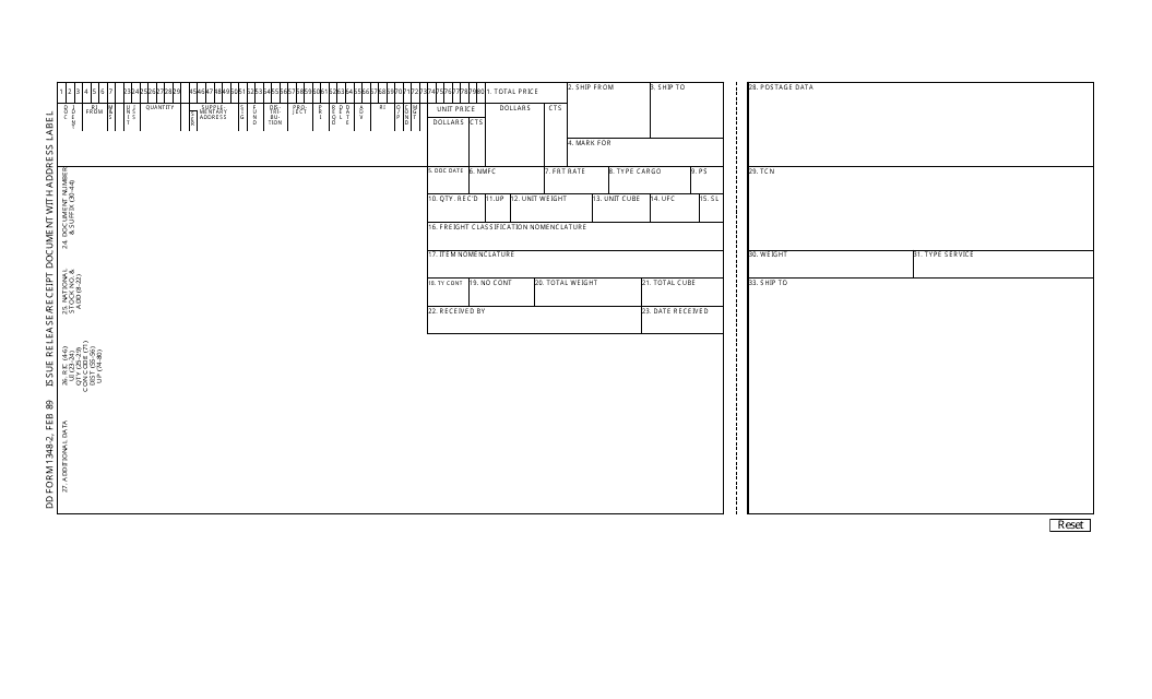 DD Form 1348-2 Issue Release/Receipt Document With Address Label