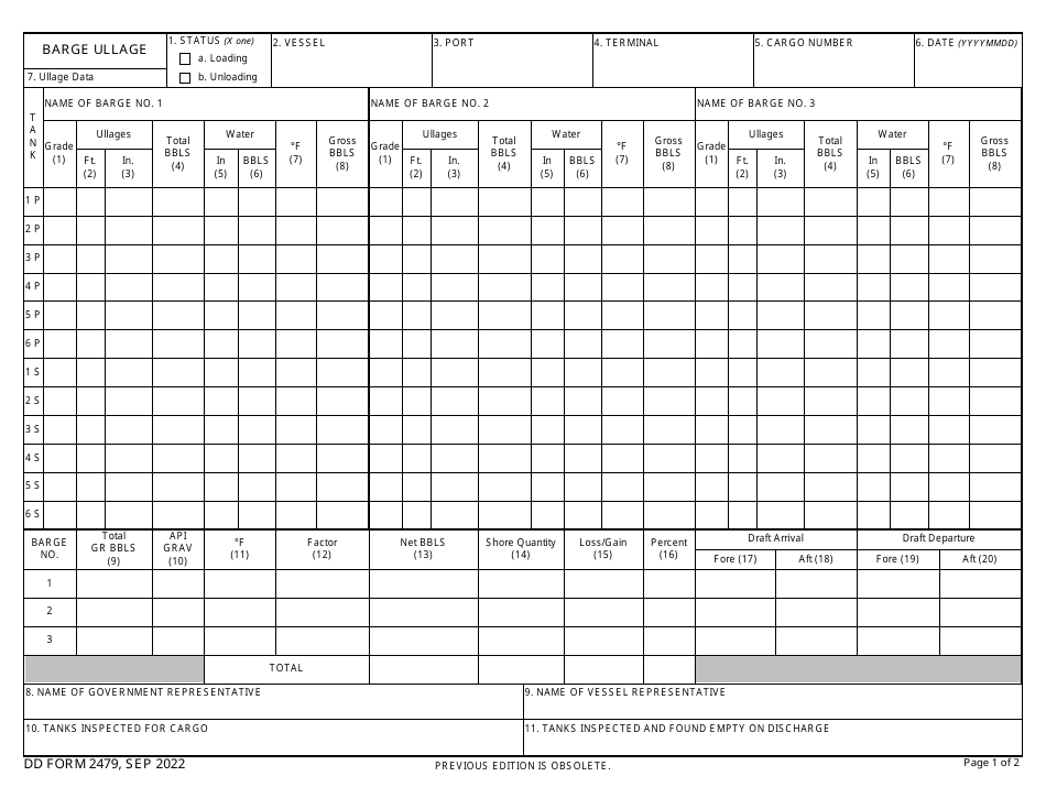 DD Form 2479 Barge Ullage, Page 1