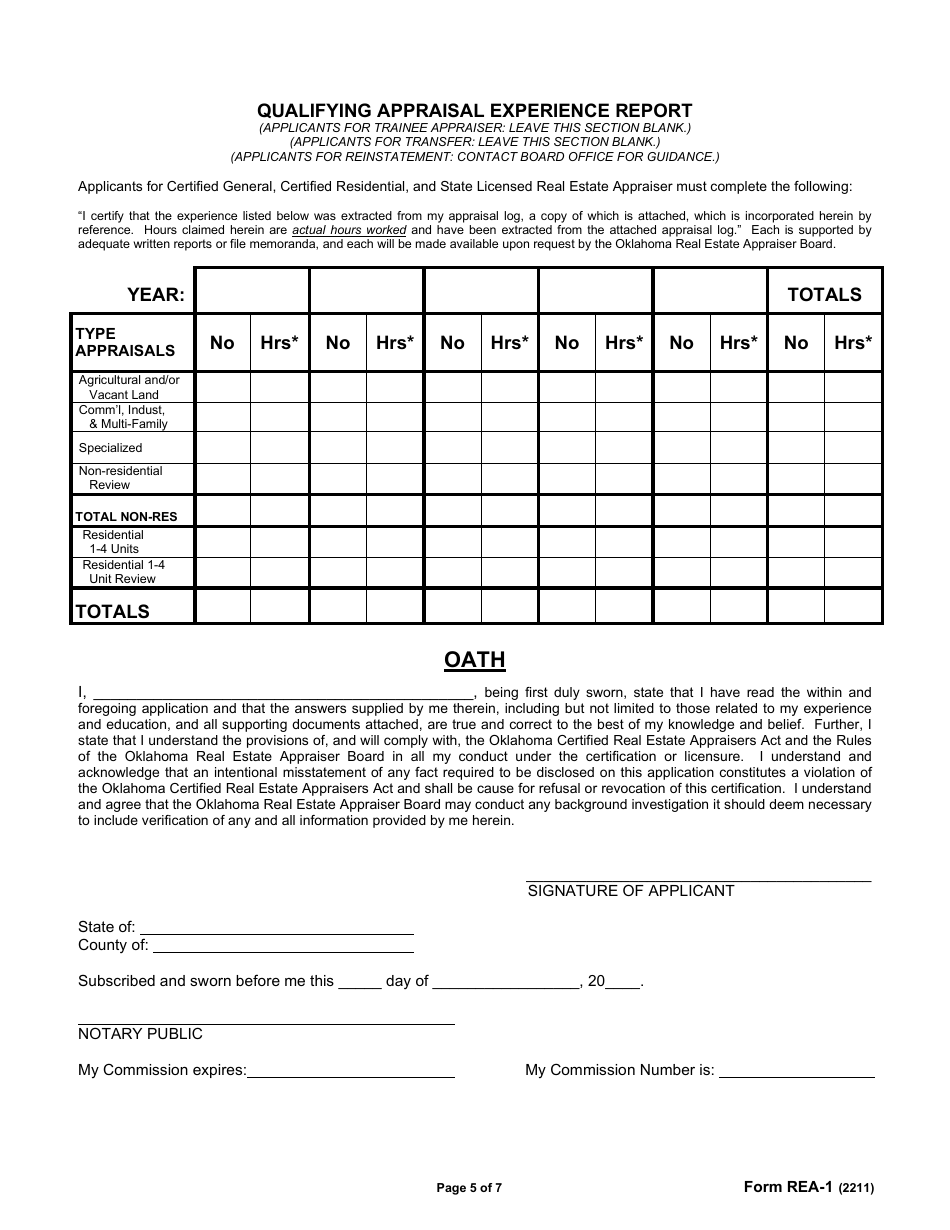 Form REA-1 Application for Real Estate Appraiser Credential - Oklahoma, Page 5