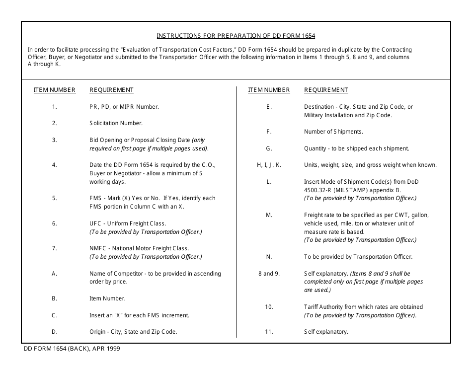 DD Form 1654 Evaluation of Transportation Cost Factors, Page 2