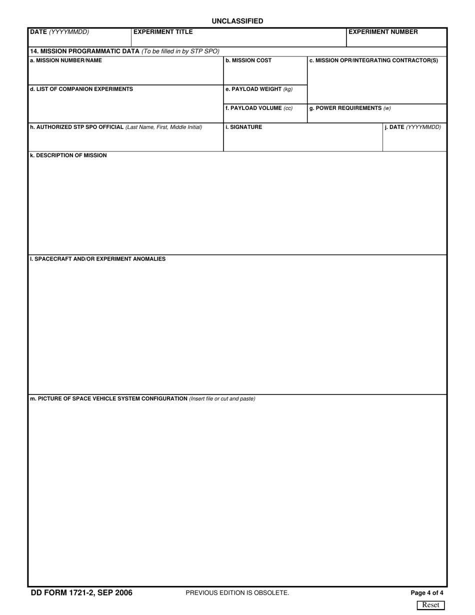 DD Form 1721-2 Space Test Program After Action Report, Page 4