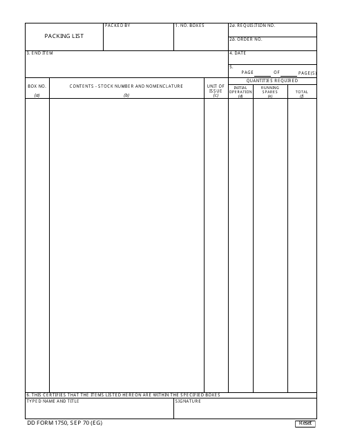 DD Form 1750  Printable Pdf