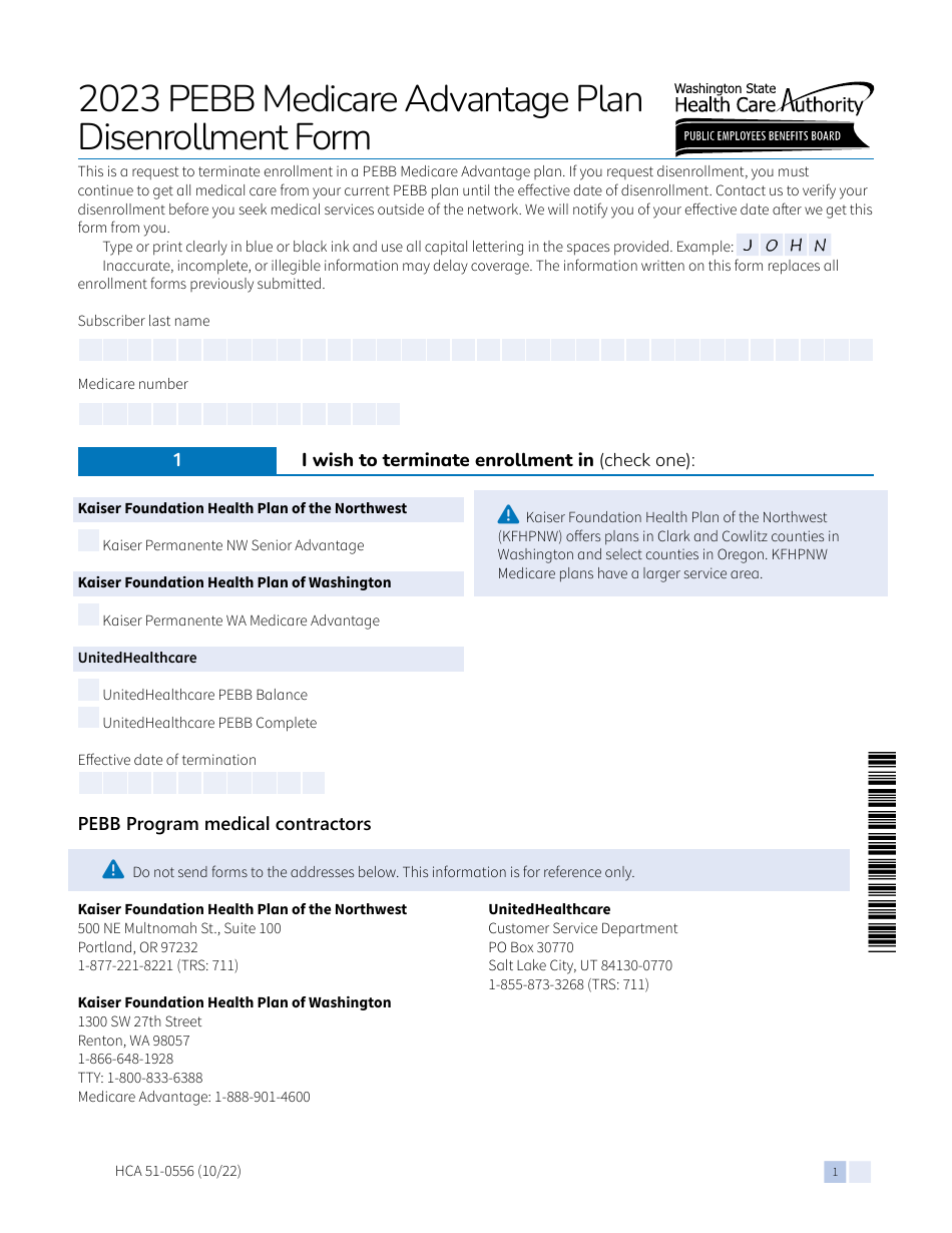 Form HCA510556 Download Fillable PDF or Fill Online Pebb Medicare