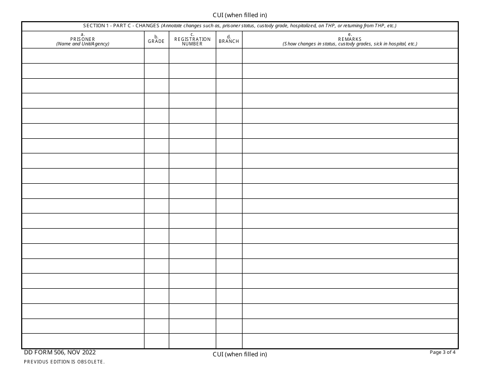 DD Form 506 Daily Strength Record of Prisoners, Page 3