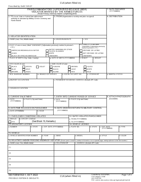DD Form 553-1  Printable Pdf
