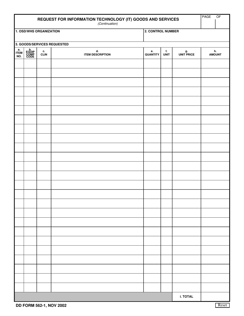 DD Form 562 Request for Information Technology (It) Goods and Services, Page 3