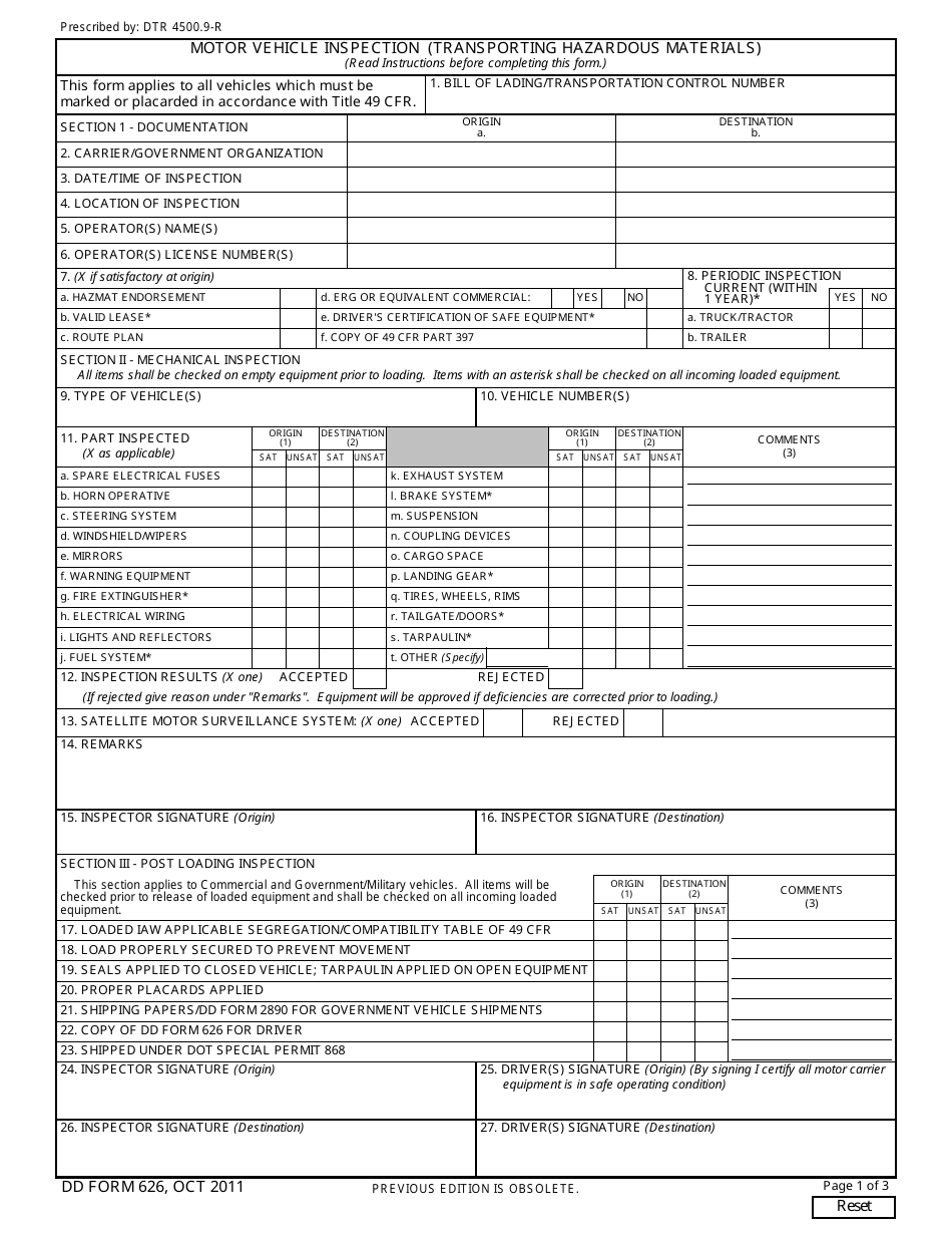 Dd Form 626 - Fill Out, Sign Online And Download Fillable Pdf 