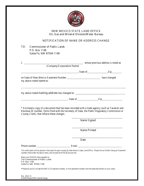 Notification of Name or Address Change - New Mexico Download Pdf