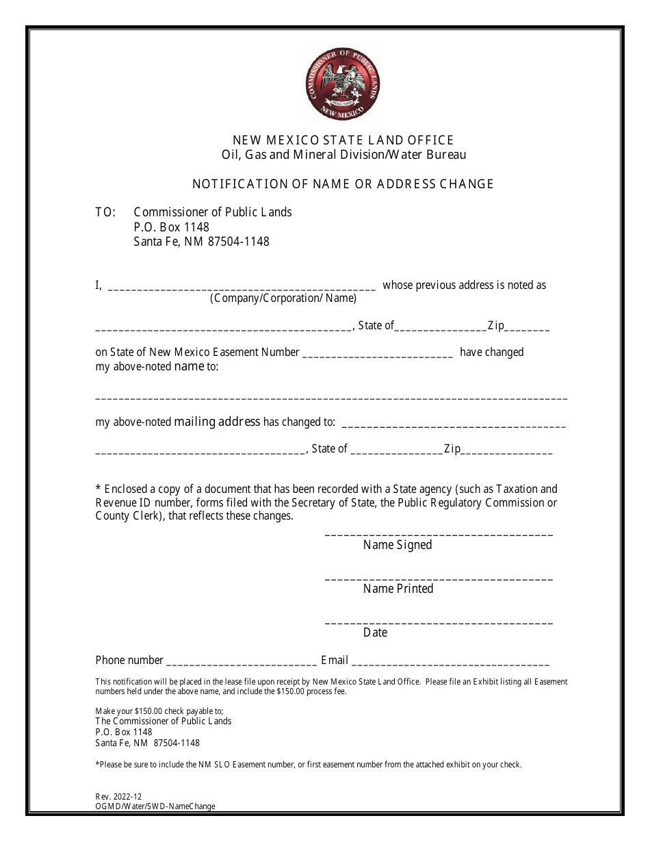 New Mexico Notification of Name or Address Change Fill Out, Sign