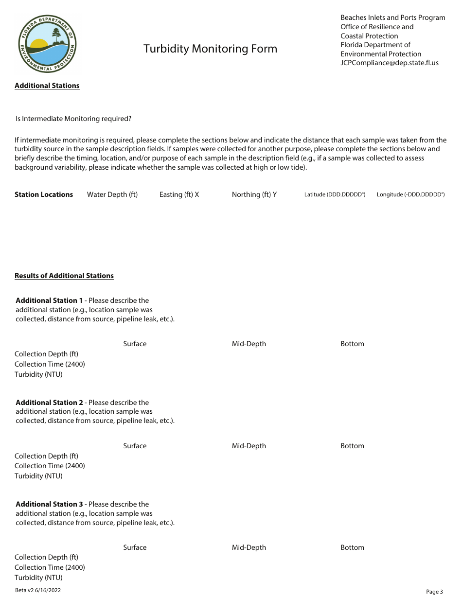 Turbidity Monitoring Form - Additional Monitoring Stations - Florida, Page 3