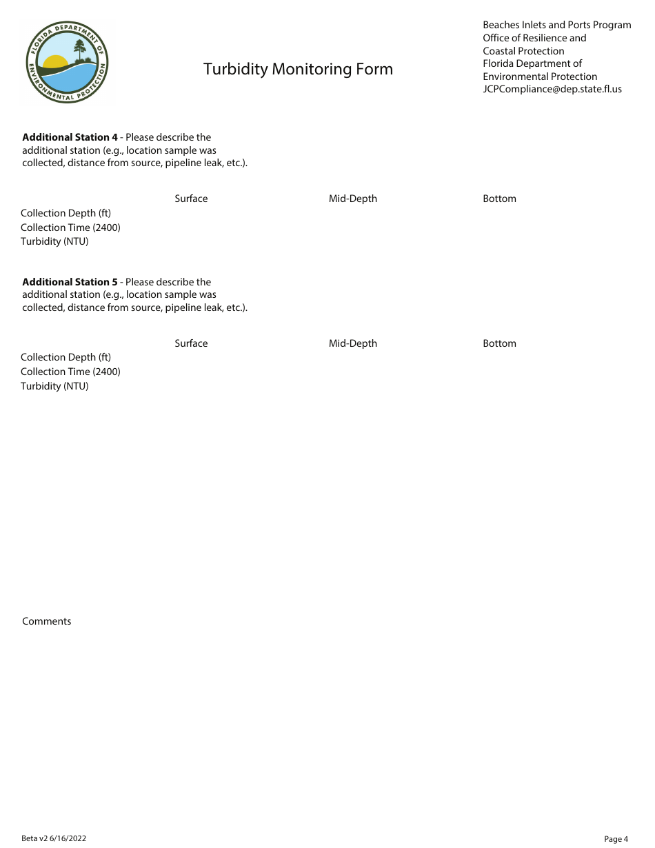 Turbidity Monitoring Form - Additional Monitoring Stations - Florida, Page 4