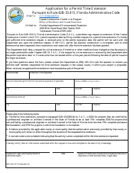 Document preview: DEP Form 73-113 Application for a Permit Time Extension Pursuant to Rule 62b-33.013, Florida Administrative Code - Florida