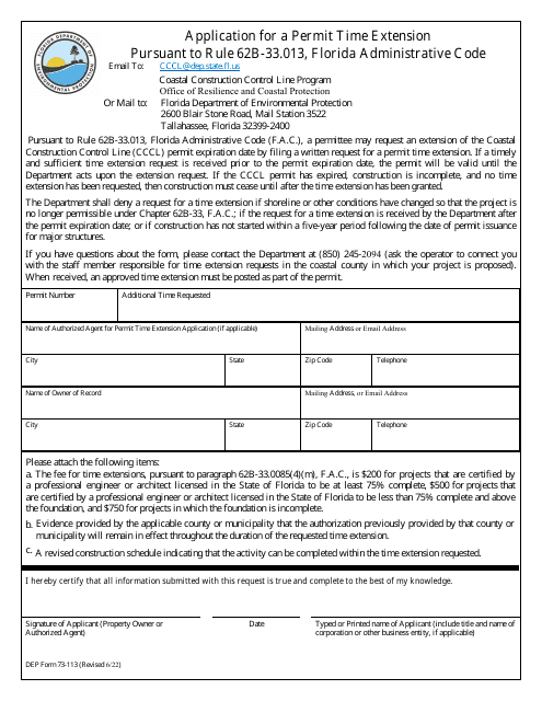 DEP Form 73-113  Printable Pdf
