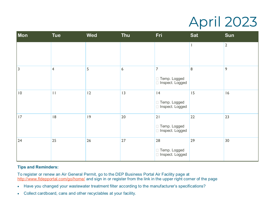 Compliance Calendar for Florida Perchloroethylene Dry Cleaners - Florida, Page 12