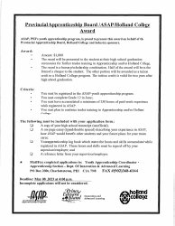 Asap/Holland College Award Application Form - Prince Edward Island, Canada