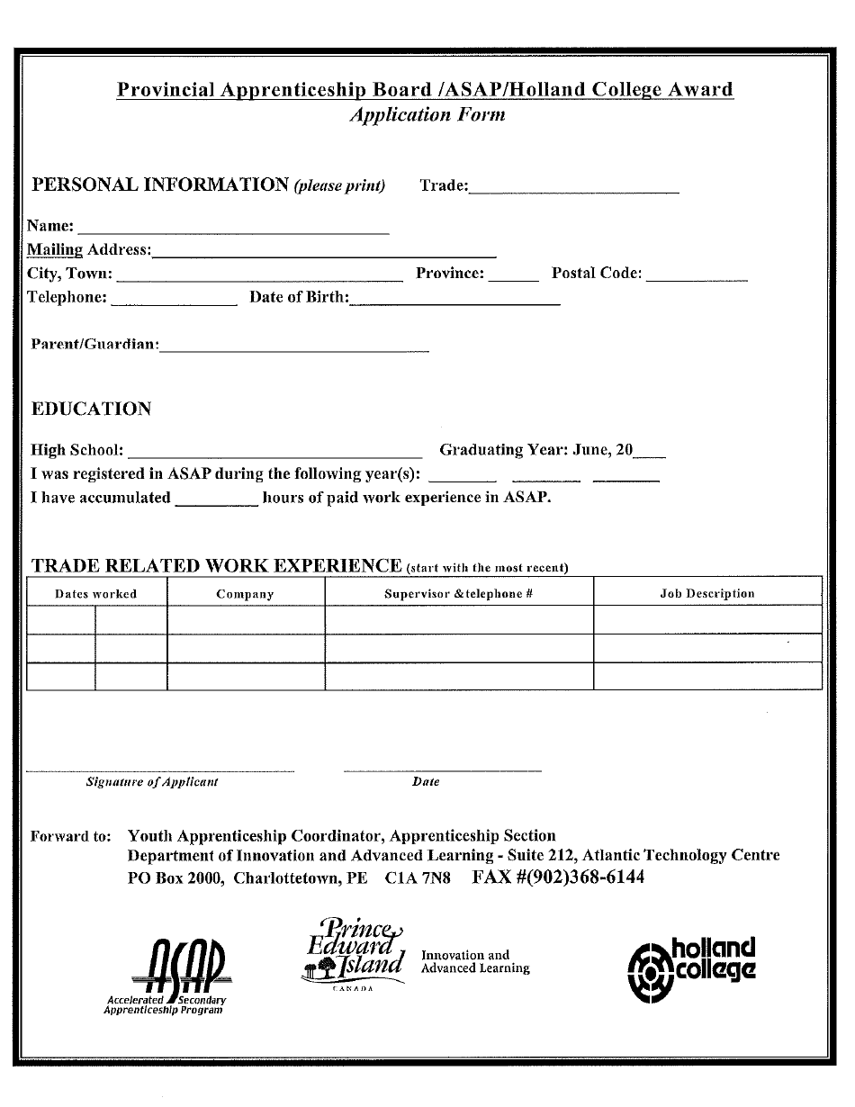 Asap / Holland College Award Application Form - Prince Edward Island, Canada, Page 2