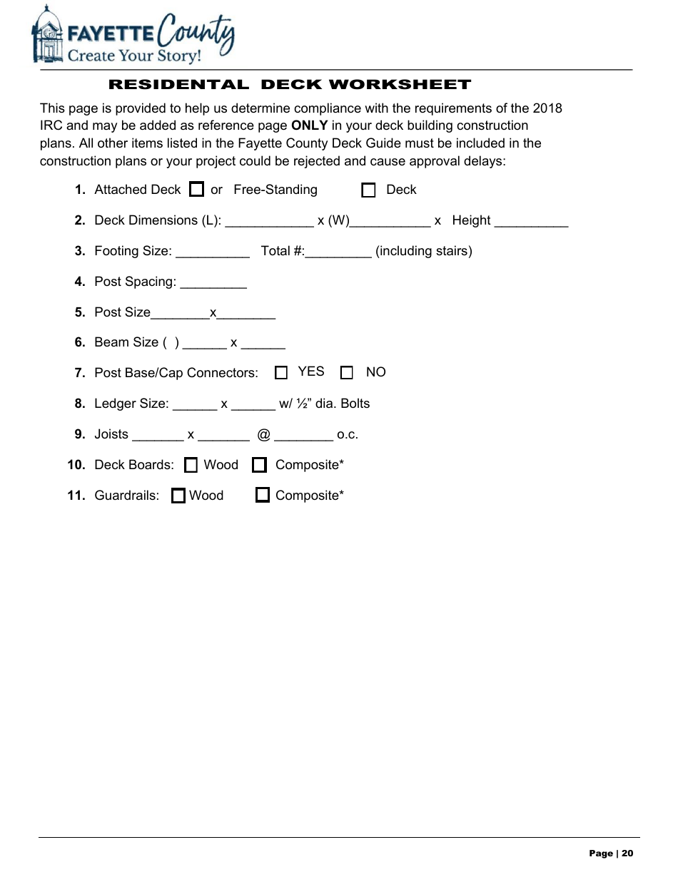Residental Deck Worksheet - Fayette County, Georgia (United States), Page 1