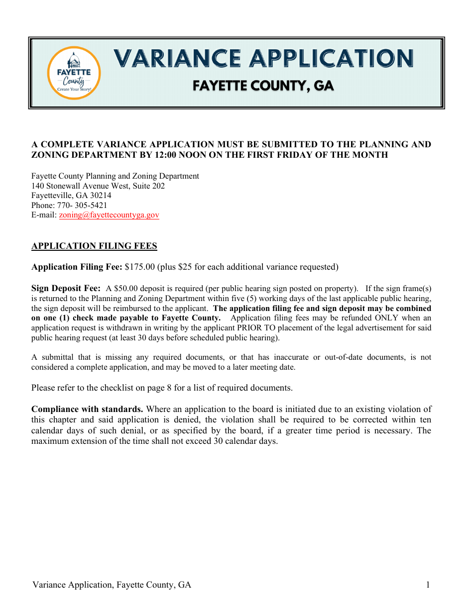 Variance Application - Fayette County, Georgia (United States), Page 1