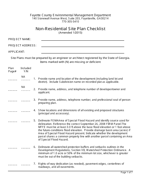 Non-residential Site Plan Checklist - Fayette County, Georgia (United States) Download Pdf