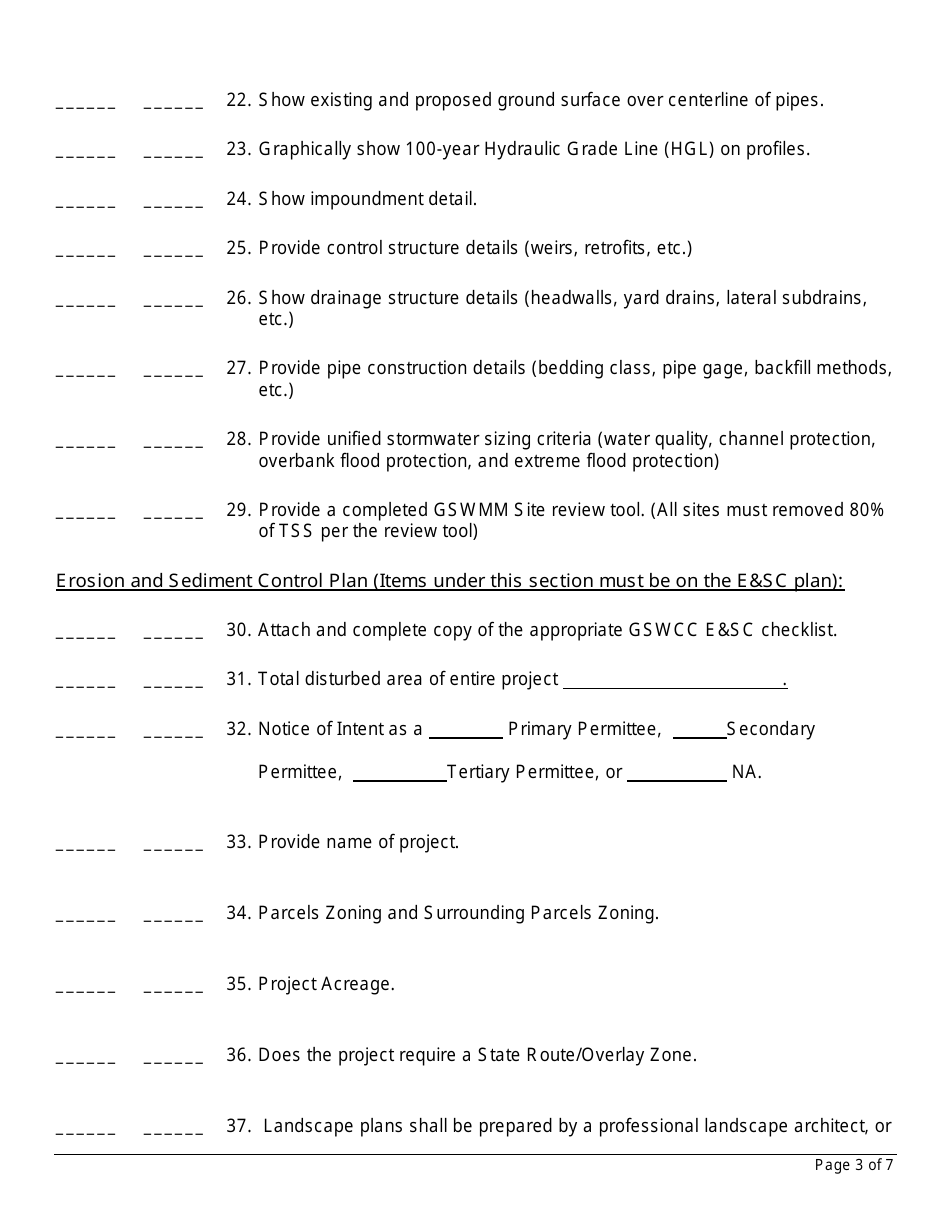Non-residential Site Plan Checklist - Fayette County, Georgia (United States), Page 3