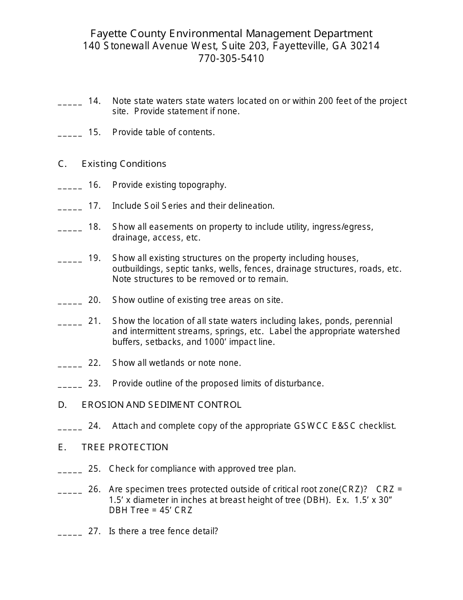 Subdivision Construction Drawing Checklist - Fayette County, Georgia (United States), Page 2