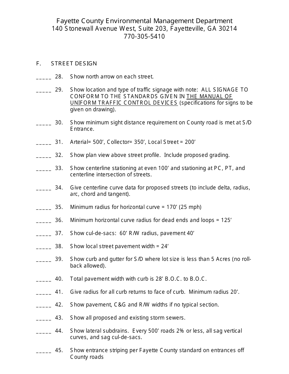 Subdivision Construction Drawing Checklist - Fayette County, Georgia (United States), Page 3