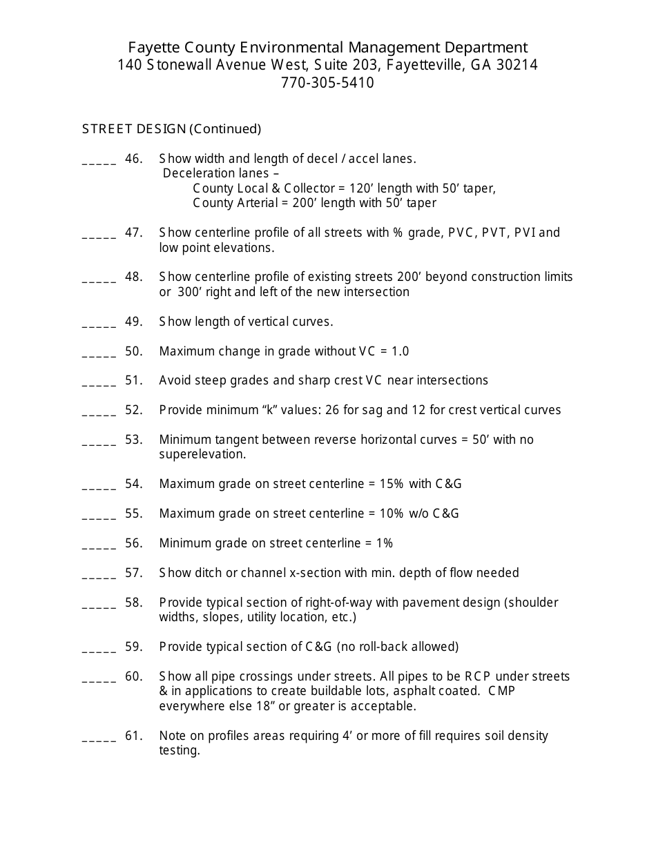 Subdivision Construction Drawing Checklist - Fayette County, Georgia (United States), Page 4