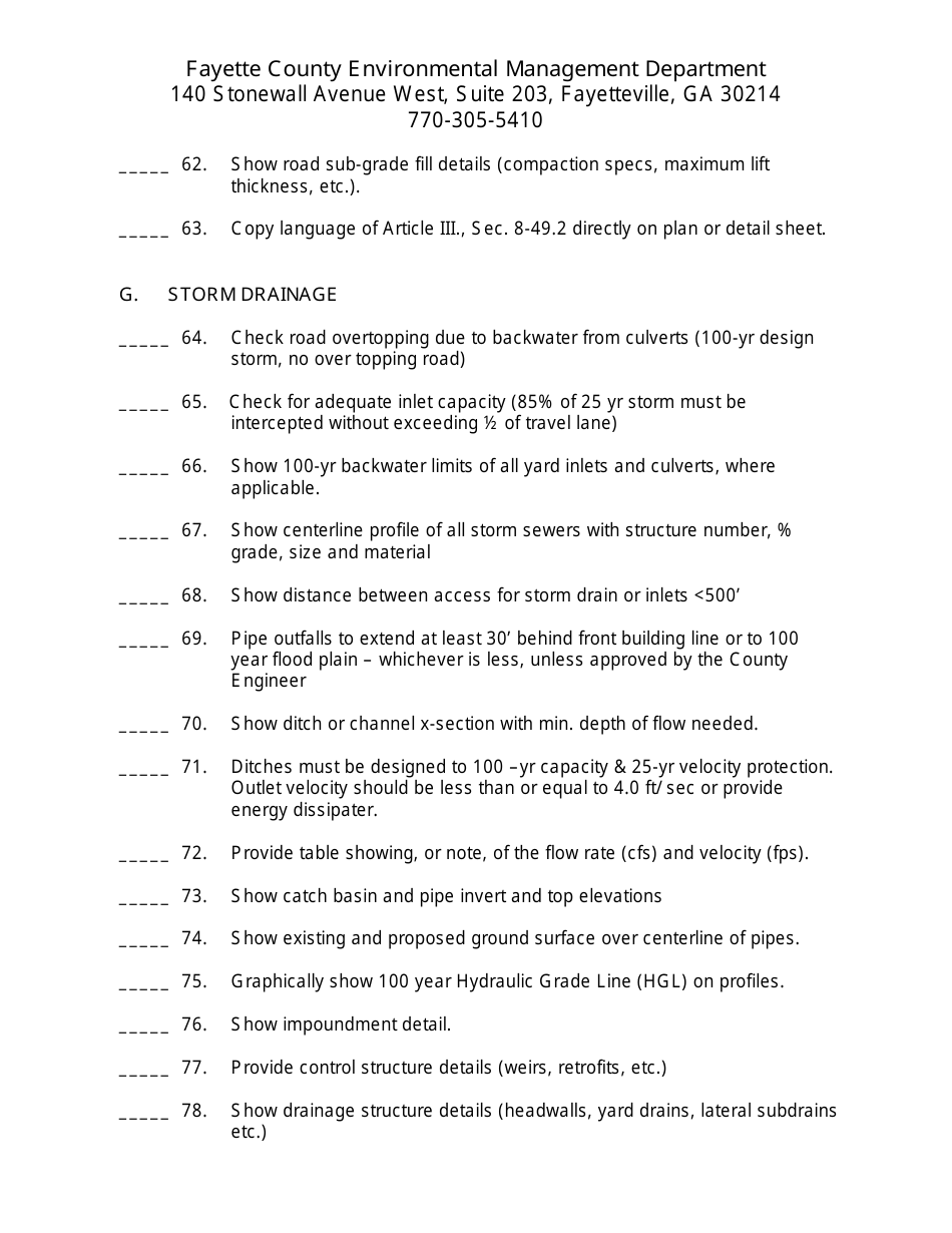 Subdivision Construction Drawing Checklist - Fayette County, Georgia (United States), Page 5
